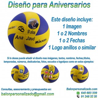 Balón Voleibol Personalizable de marca MIKASA modelo MVA380K con un pre-diseño para regalos de ANIVERSARIO