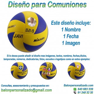 Balón Voleibol Personalizable de marca MIKASA modelo MVA380K con un pre-diseño para regalos de PRIMERA COMUNIÓN