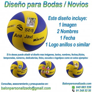 Balón Voleibol Personalizable de marca MIKASA modelo MVA380K con un pre-diseño para regalos de BODA