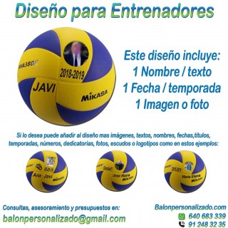 Balón Voleibol Personalizable de marca MIKASA modelo MVA380K con un pre-diseño para regalos de ENTRENADORES