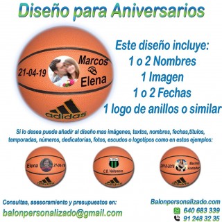 Balón Baloncesto Personalizable de marca ADIDAS modelo ALL CLURT con un pre-diseño para regalos de ANIVERSARIO