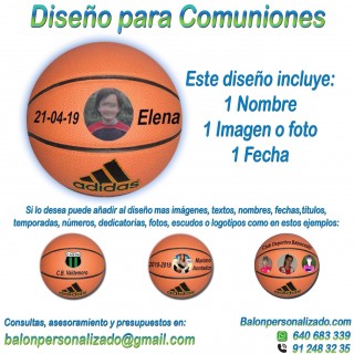 Balón Baloncesto Personalizable de marca ADIDAS modelo ALL COURT con un pre-diseño para regalos de PRIMERA COMUNIÓN