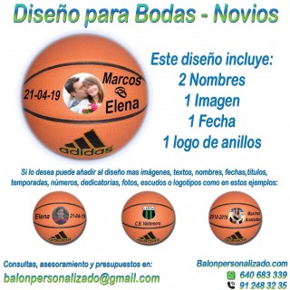 Balón Baloncesto Personalizable de marca ADIDAS modelo ALL COURT con un pre-diseño para regalos de BODA