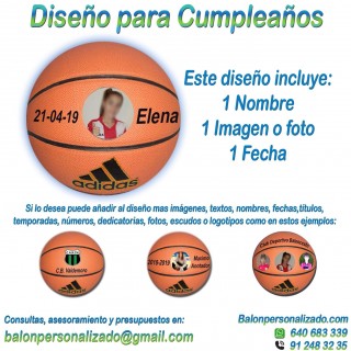 Balón Baloncesto Personalizable de marca ADIDAS modelo ALL COURT con un pre-diseño para regalos de CUMPLEAÑOS