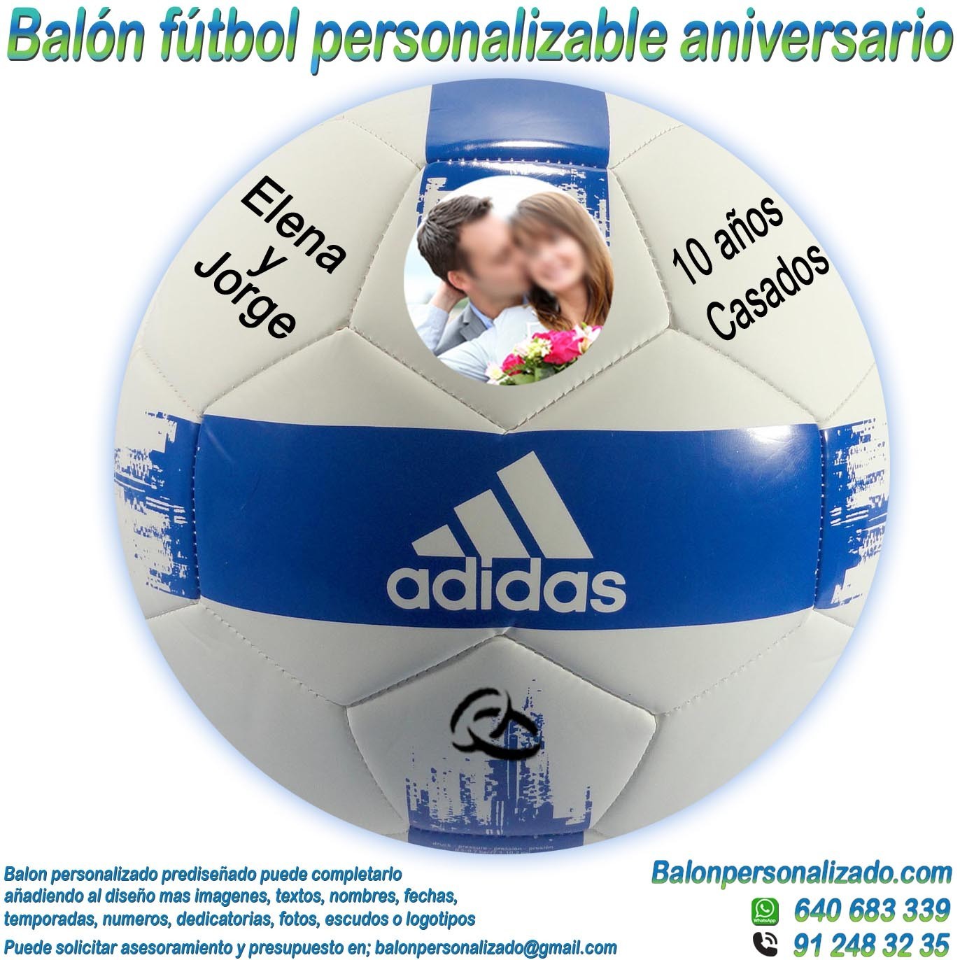 Balón Fútbol Personalizable con Fotos y textos de Aniversario adidas