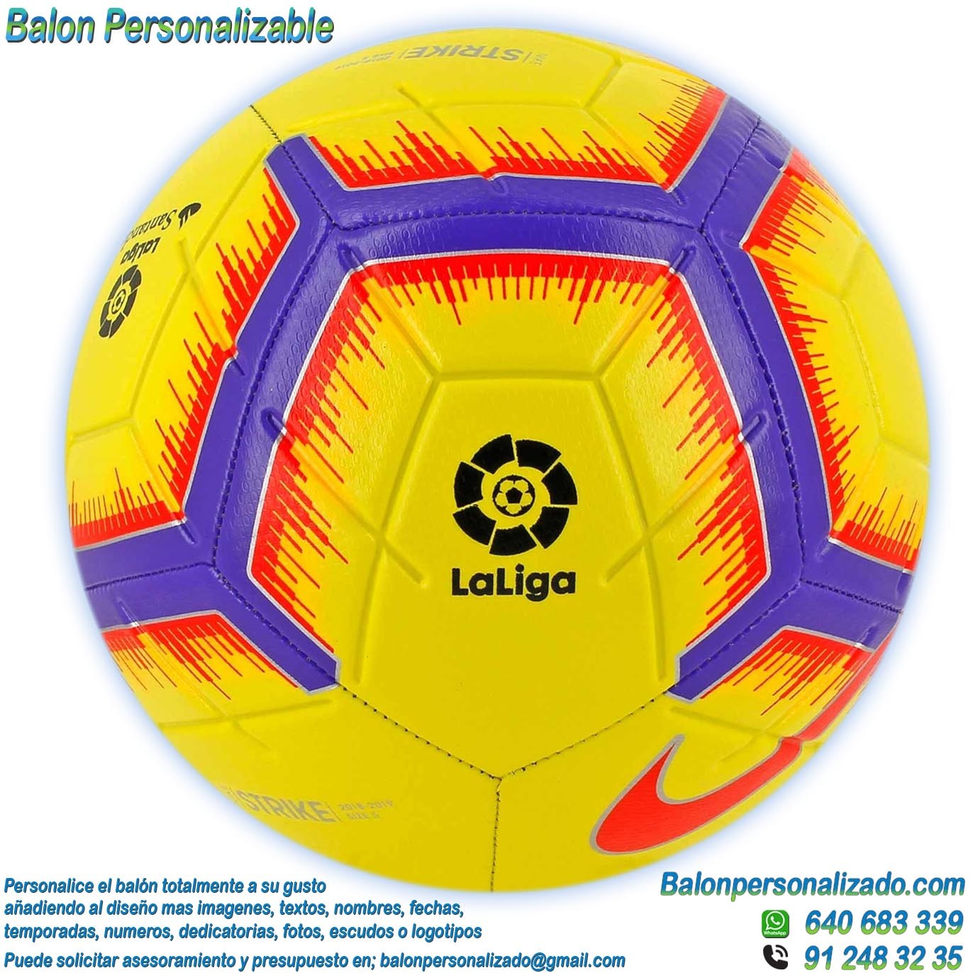 Balón Fútbol Personalizable texto la liga 2018-2019 amaril