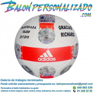Balón de fútbol ADIDAS personalizado fotos y textos como agradecimiento entrenador